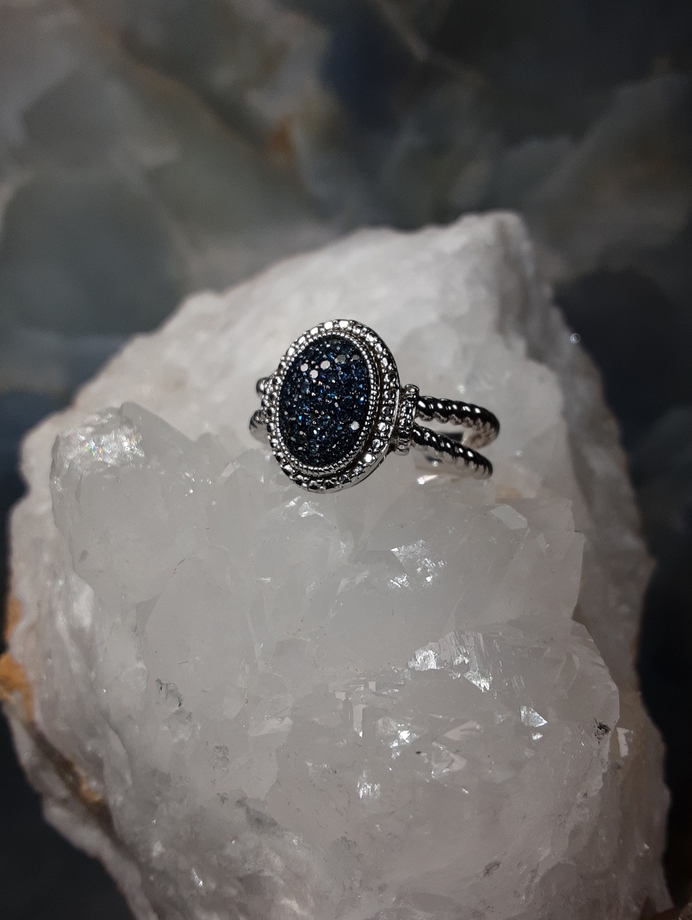 925 Blue Diamond Ring. PRICE IS FIRM.